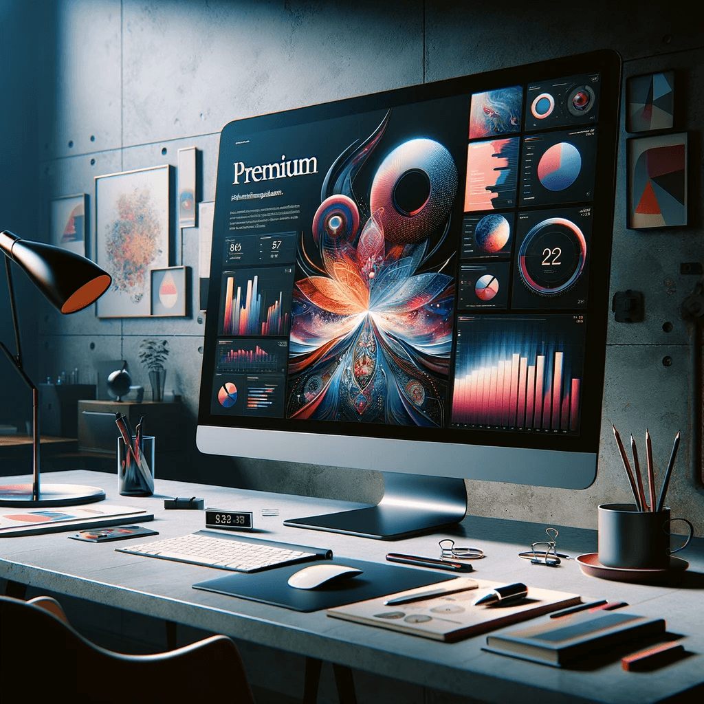 Bureau moderne avec ordinateur et graphiques.