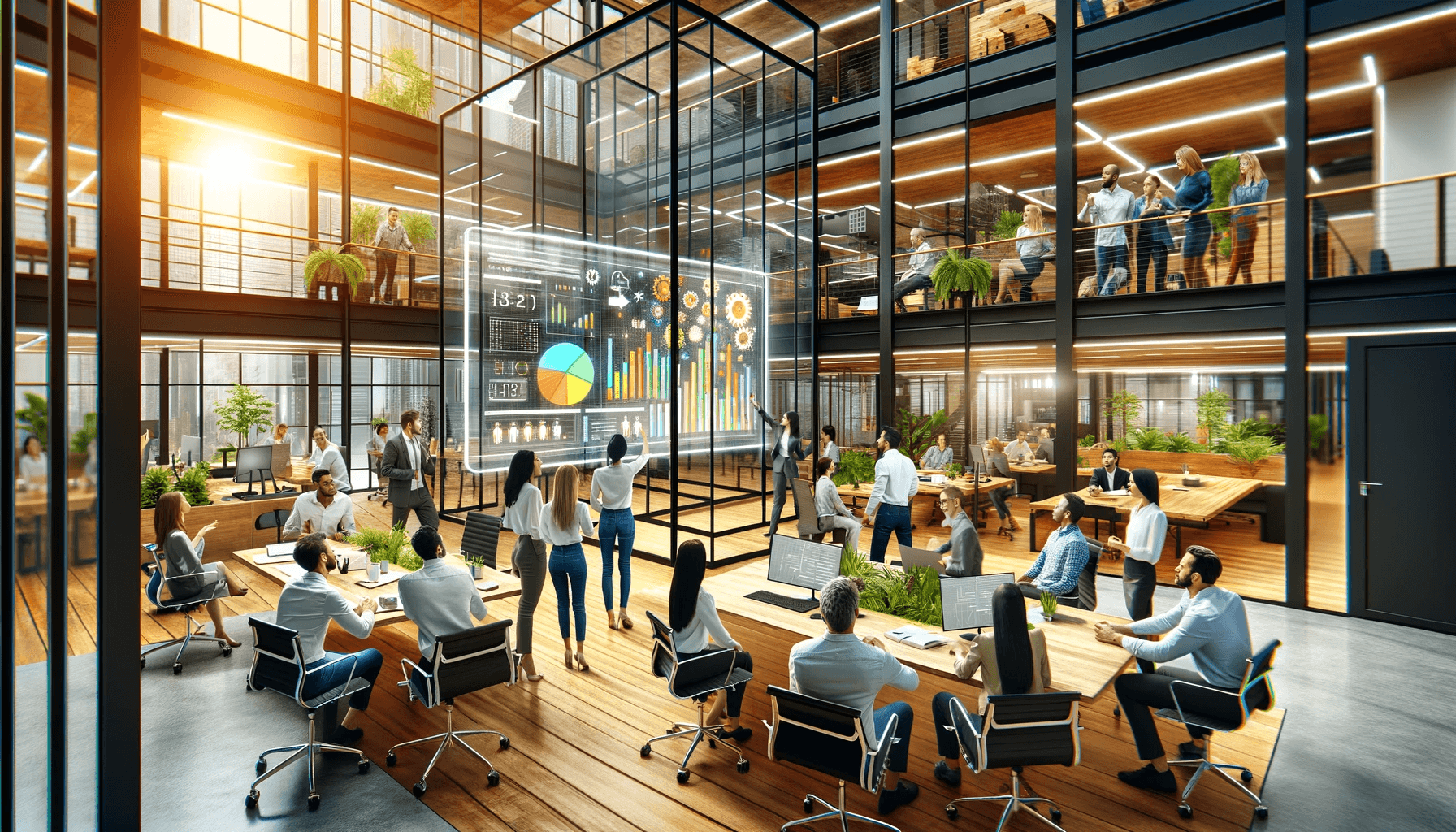 Bureau moderne, espaces de travail lumineux.